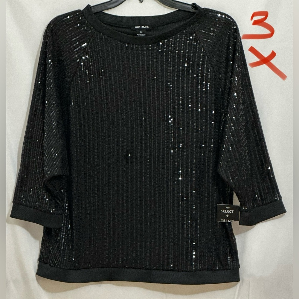 LADIES JET BLACK TOP WITH BLACK SHINY BEADS